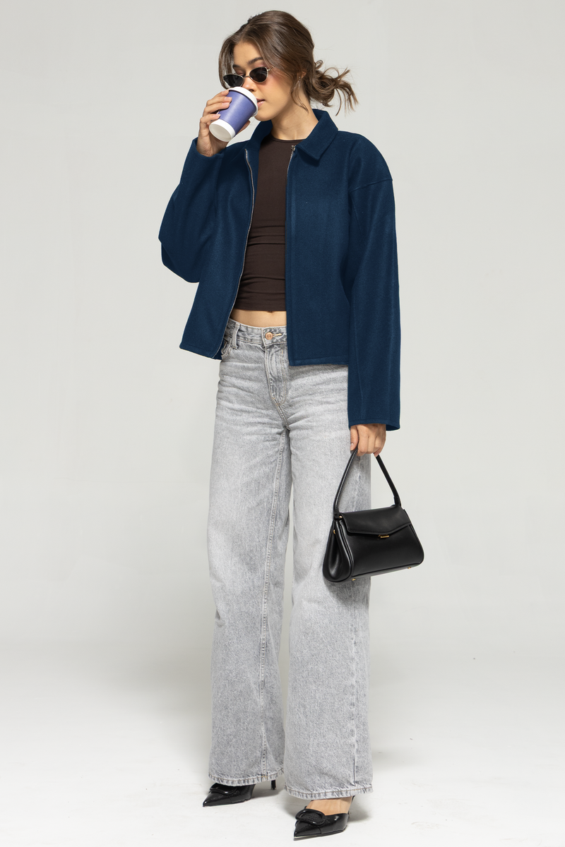 Owen Zip-Up Bomber Jacket - Teal Blue