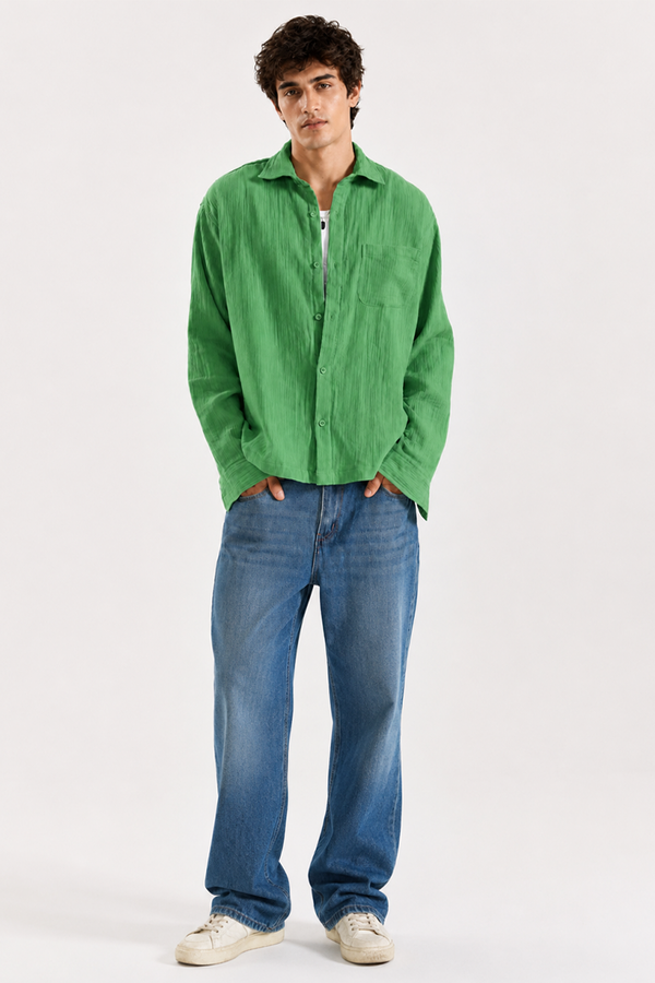 Gauze Crop Shirt : Forest Green