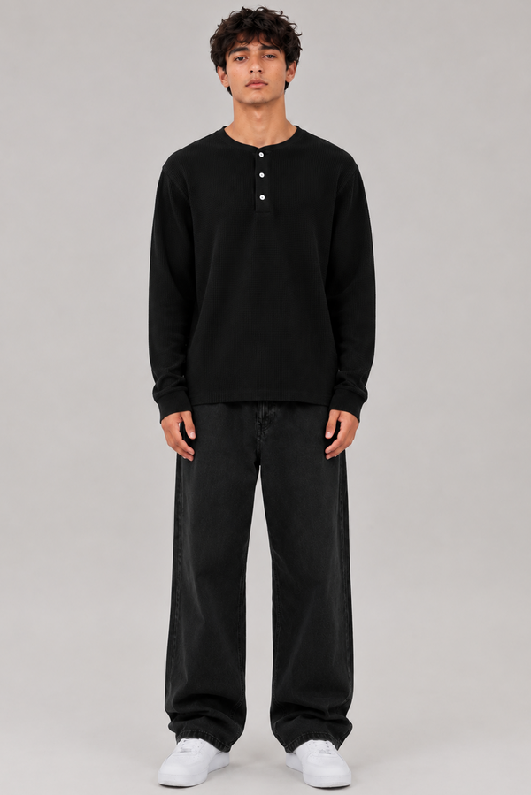 Henley Waffle - Black