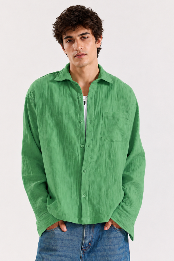 Gauze Crop Shirt : Forest Green