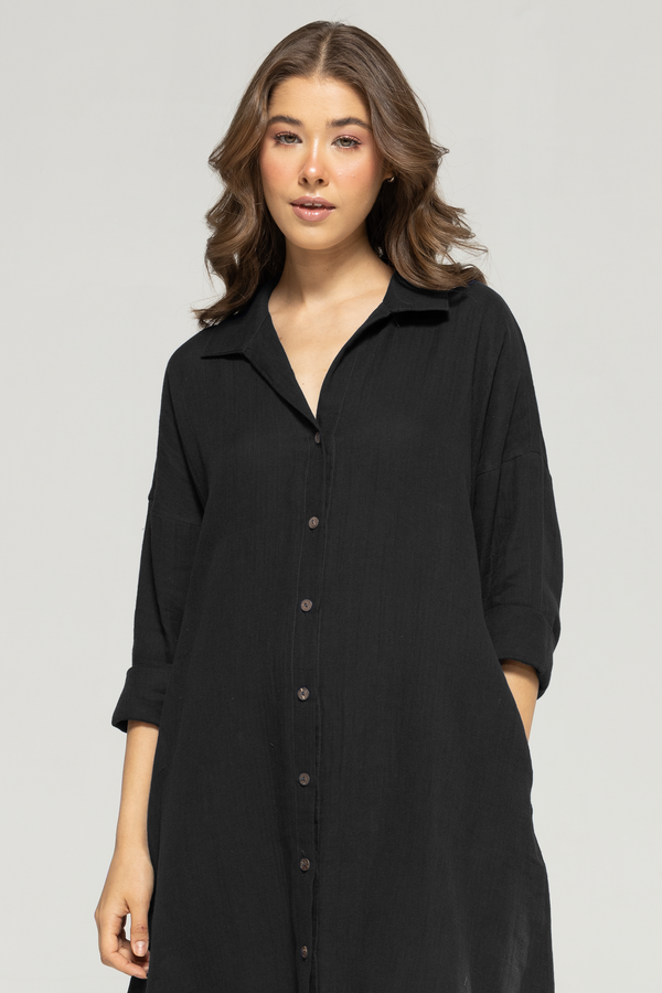 Nora Shirt Dress : Black