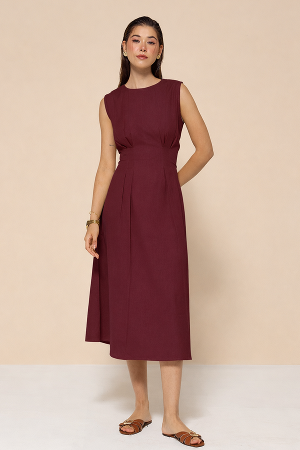 Eva Linen Dress : Merlot