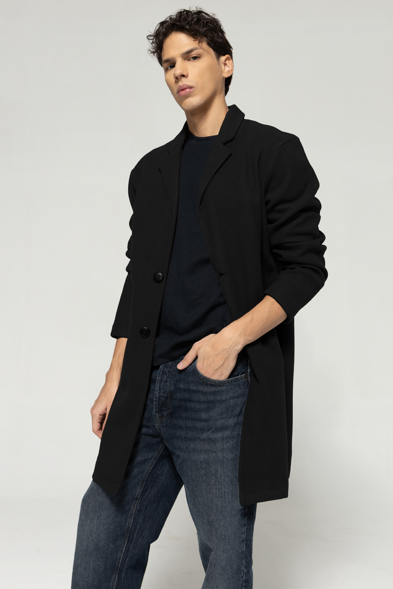 Black - Men Wool Blend Coat