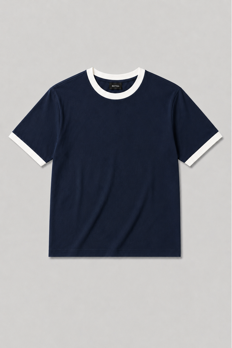 Navy - White - Ringer Cropped Tee