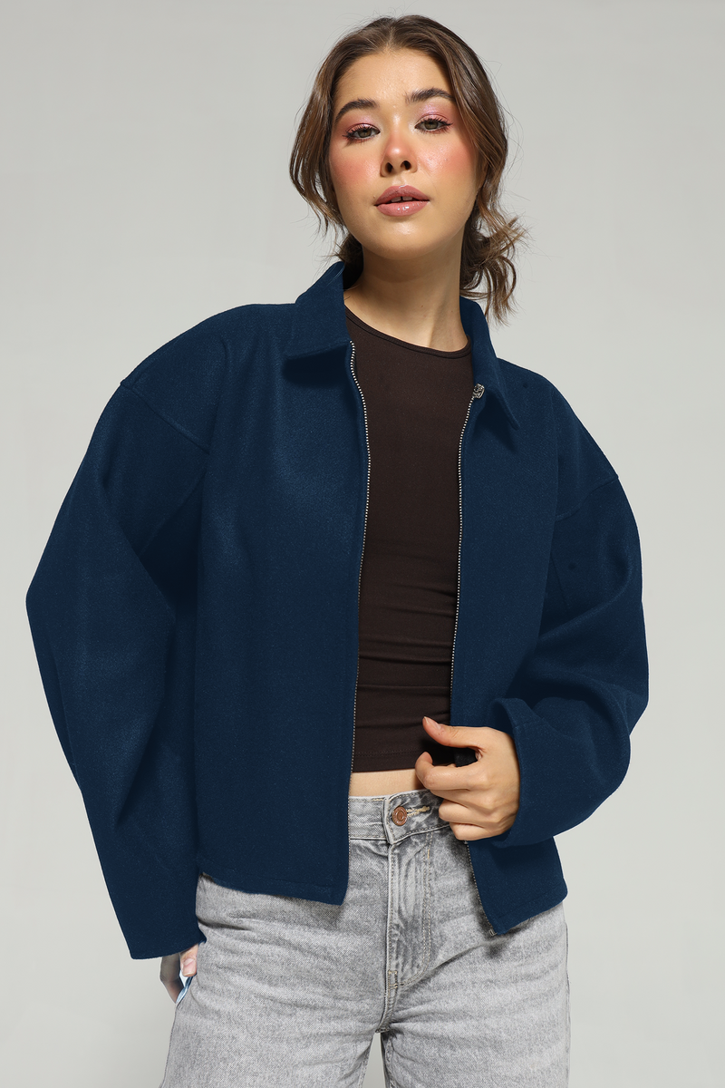 Owen Zip-Up Bomber Jacket - Teal Blue