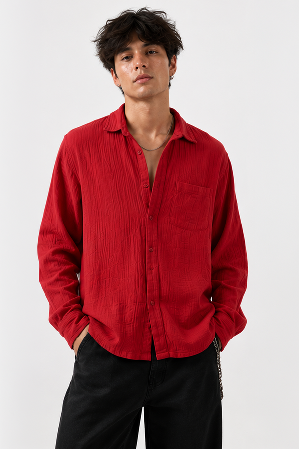 Gauze Crop Shirt : Crimson Red