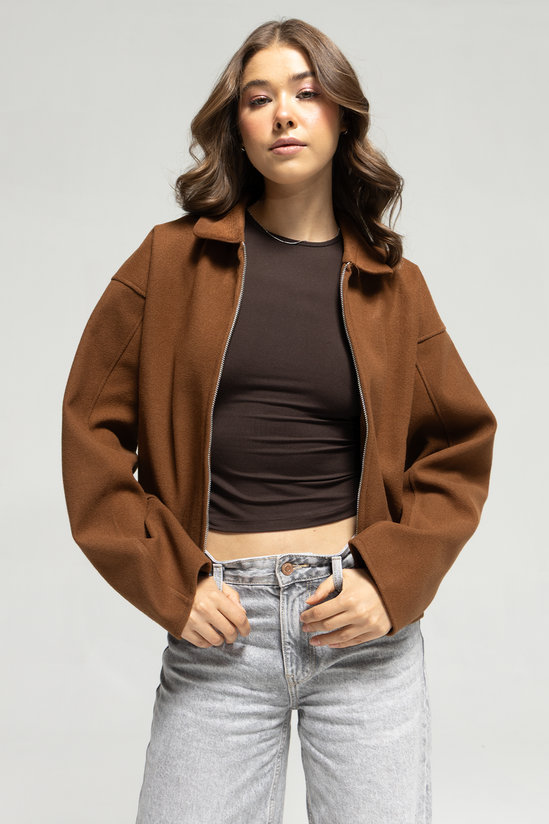 Owen Zip-Up Bomber Jacket - Brown