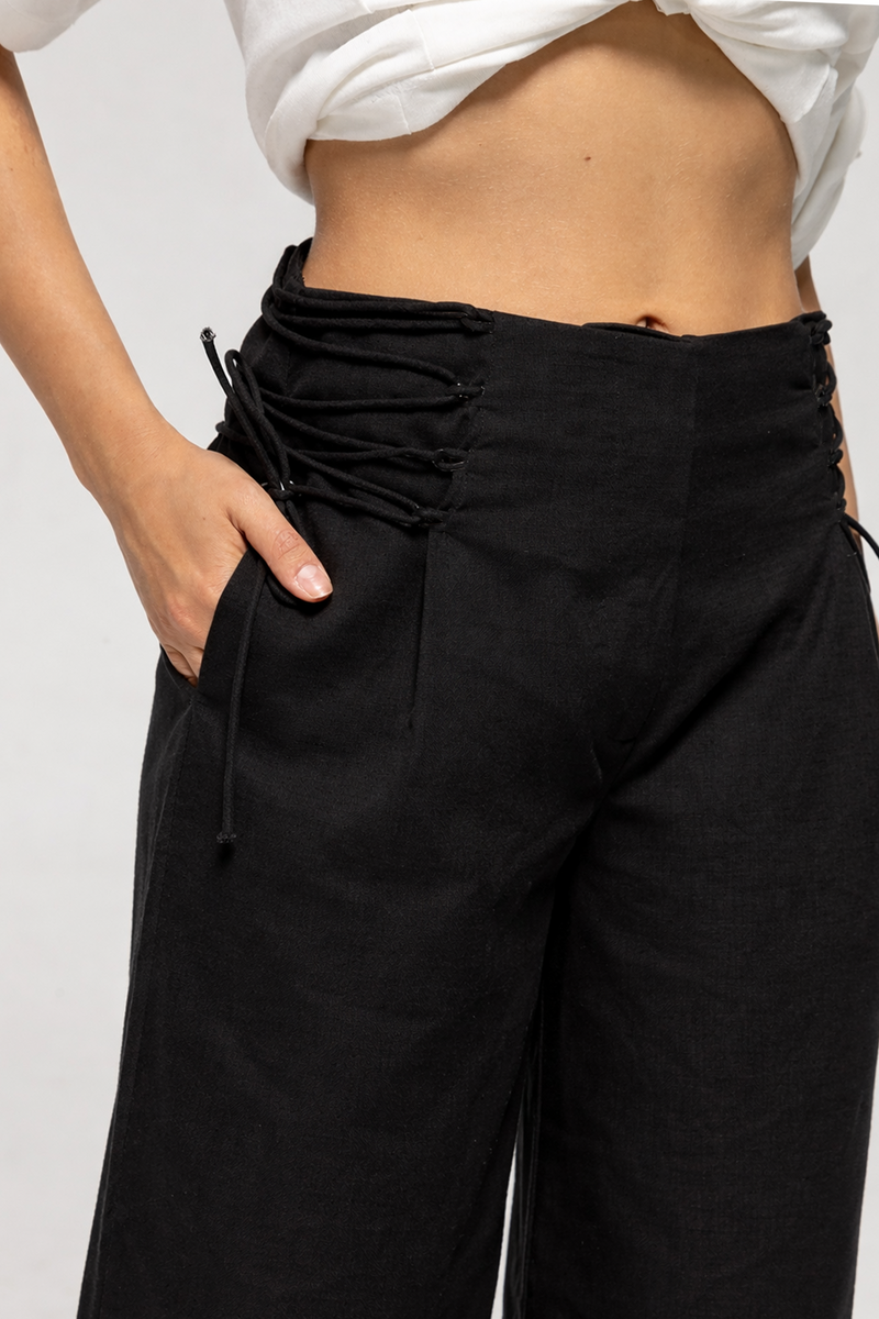 Olina Linen Pants : Black