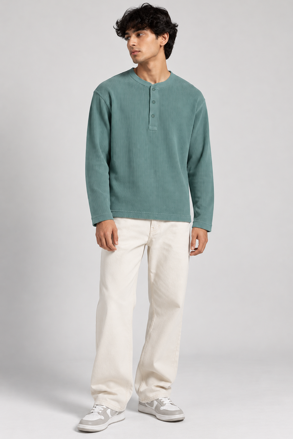 Henley Waffle - Dusty Sage