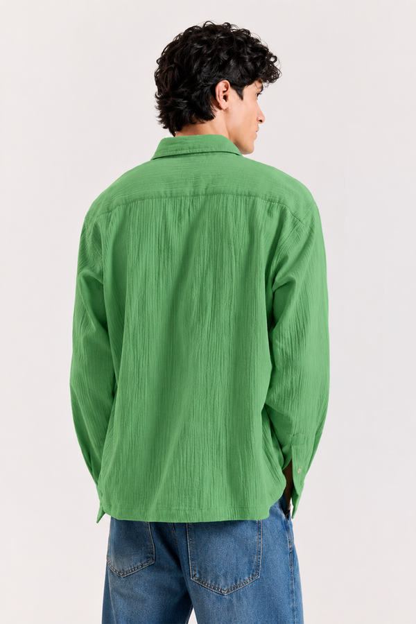 Gauze Crop Shirt : Forest Green