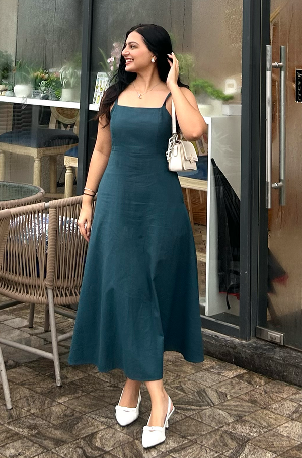 Fiora Linen Dress : Teal Blue