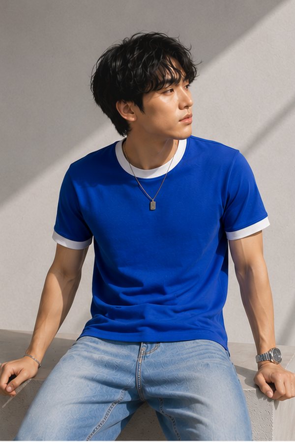 Blue Prosecco - Ringer Cropped Tee