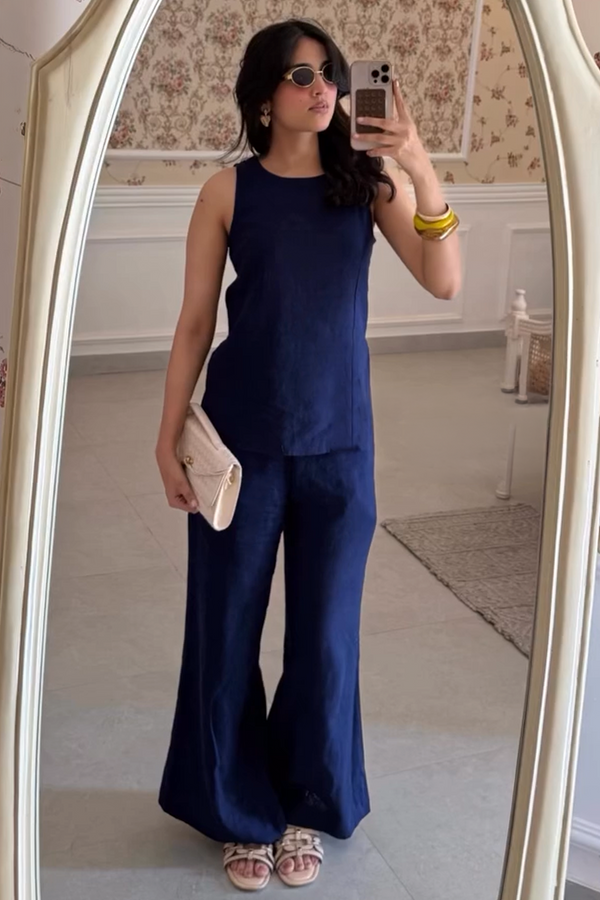 Lisa Linen Set : Navy