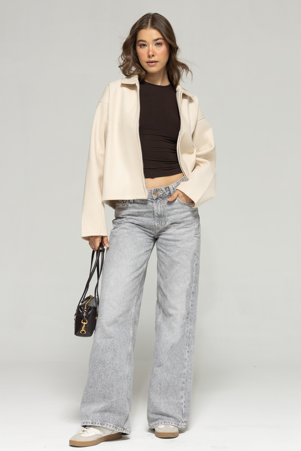 Owen Zip-Up Bomber Jacket : Vanilla