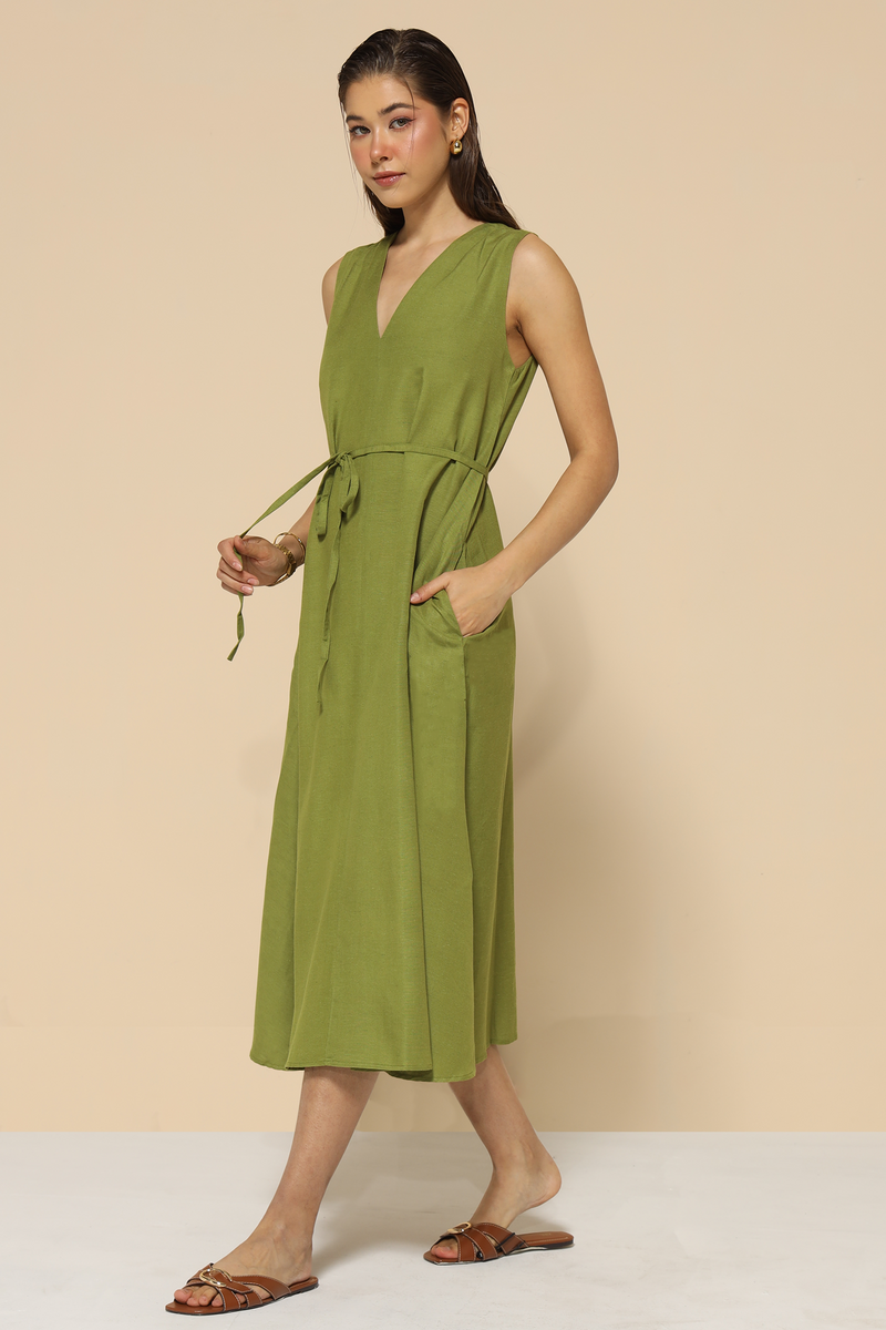Naira Linen Dress : Green