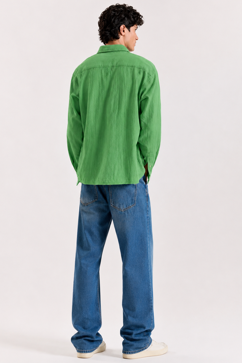 Gauze Crop Shirt : Forest Green