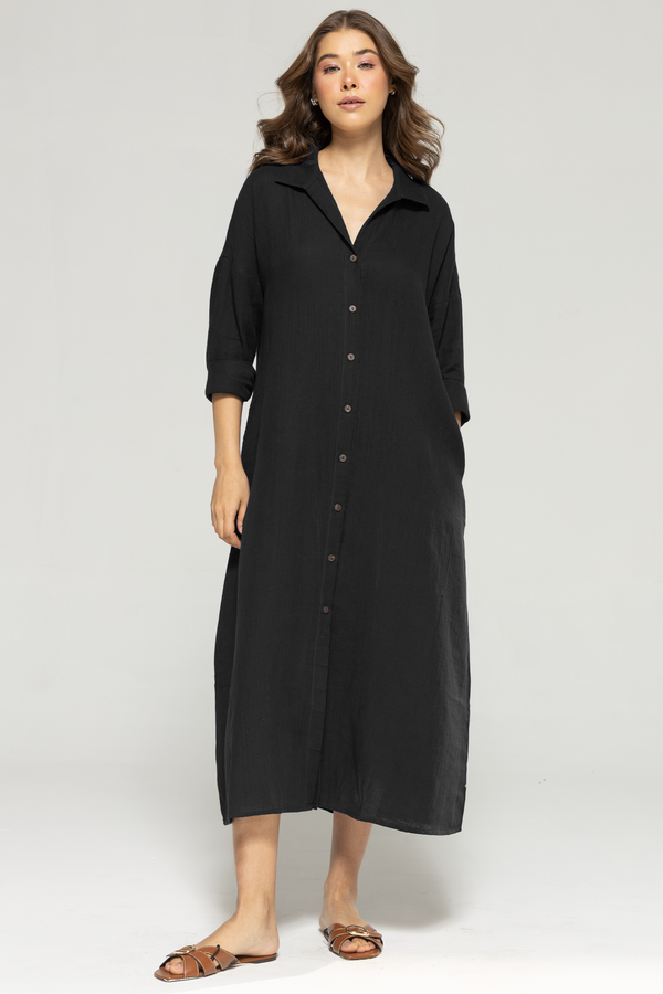 Nora Shirt Dress : Black