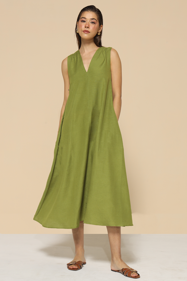 Naira Linen Dress : Green