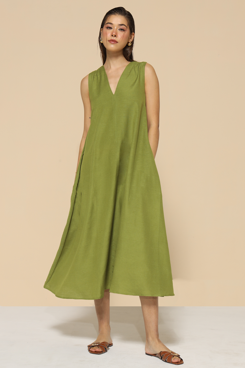 Naira Linen Dress : Green