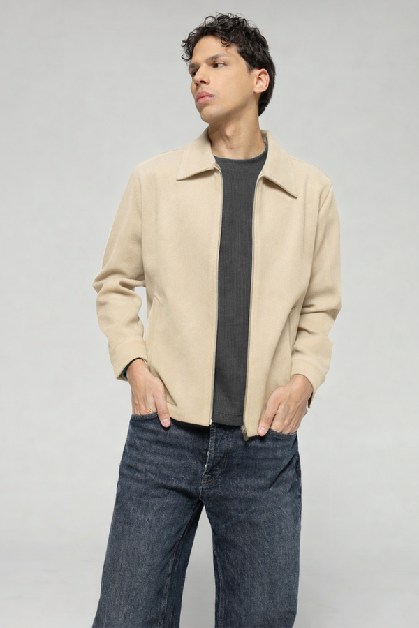 Single Collar Bomber Jacket - Vanilla