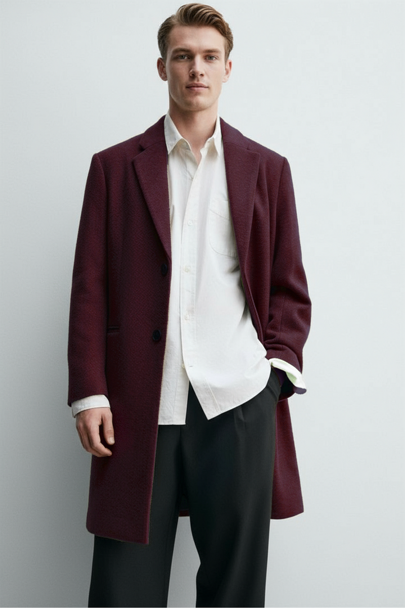 Wine - Men Wool Blend Coat