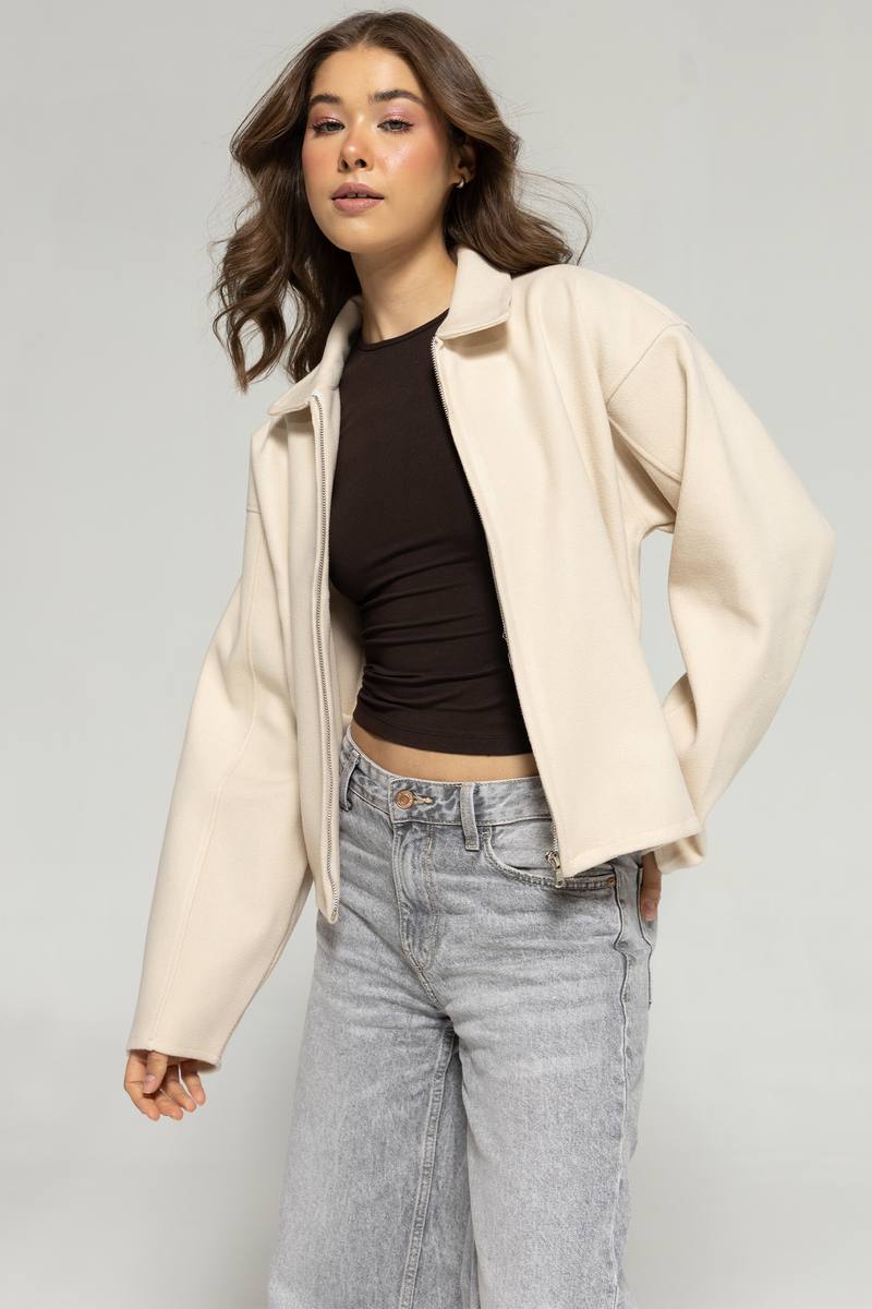 Owen Zip-Up Bomber Jacket : Vanilla