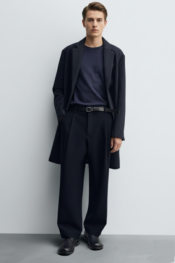 Navy - Men Wool Blend Coat