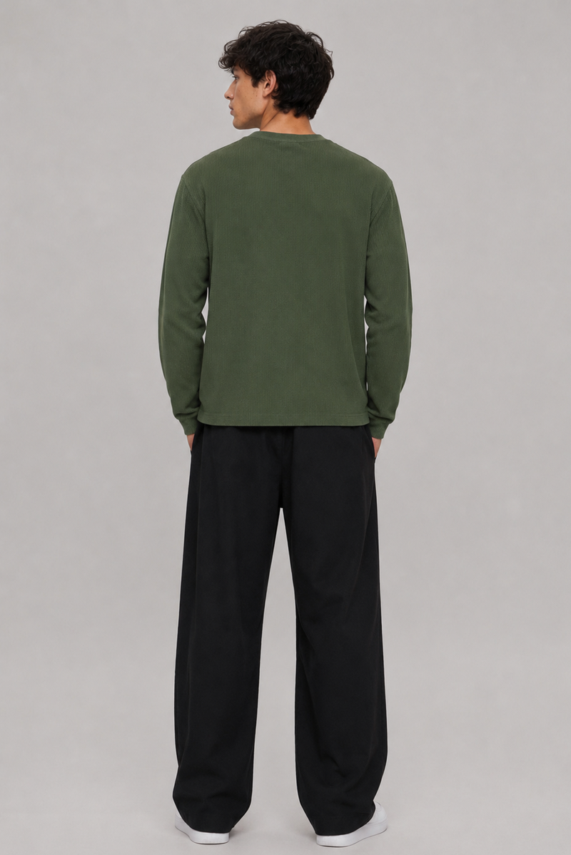Henley Waffle - Olive Moss