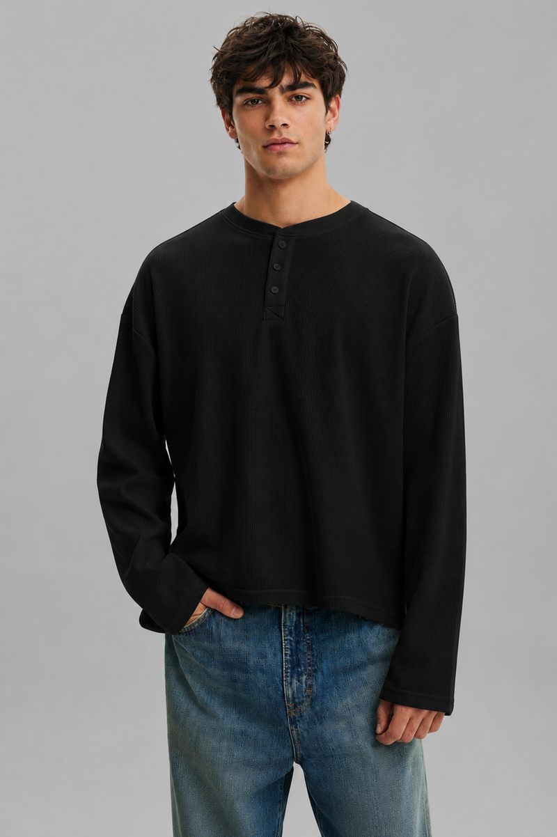 Henley Waffle - Black