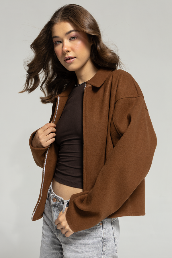 Owen Zip-Up Bomber Jacket - Brown