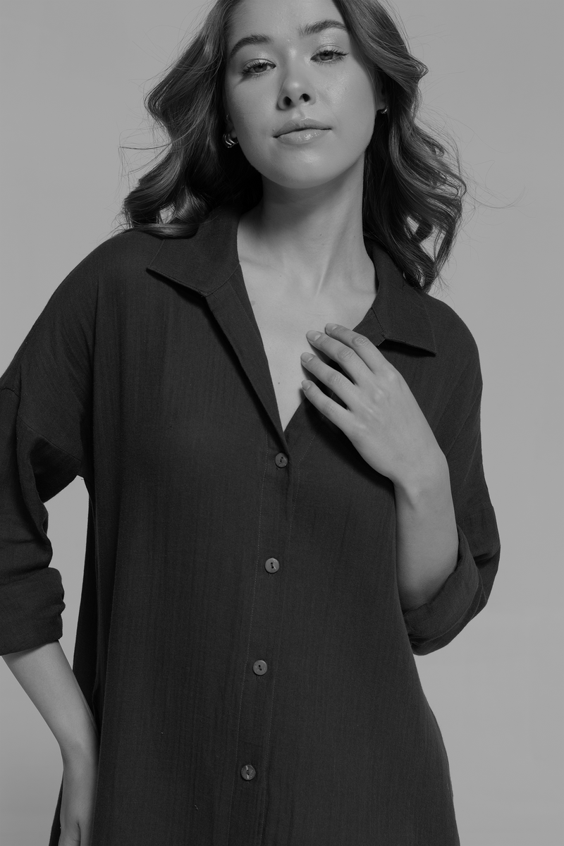 Nora Shirt Dress : Black