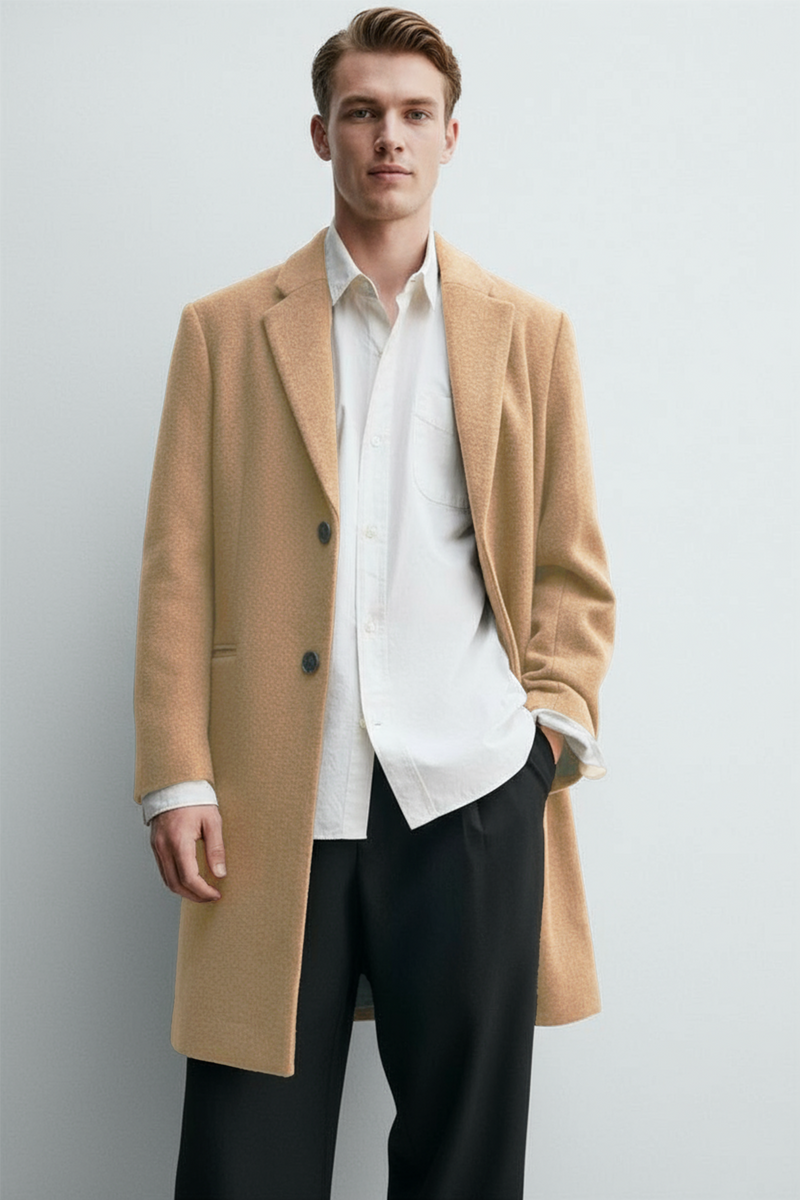 Camel - Men Wool Blend Coat