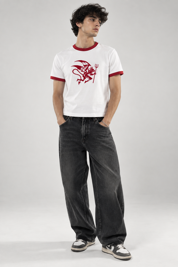 The Devil Made Me Do it - Ringer Cropped Tee