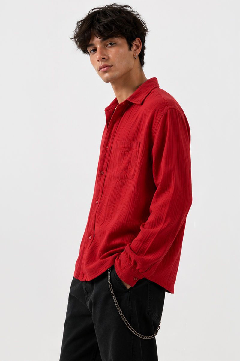 Gauze Crop Shirt : Crimson Red