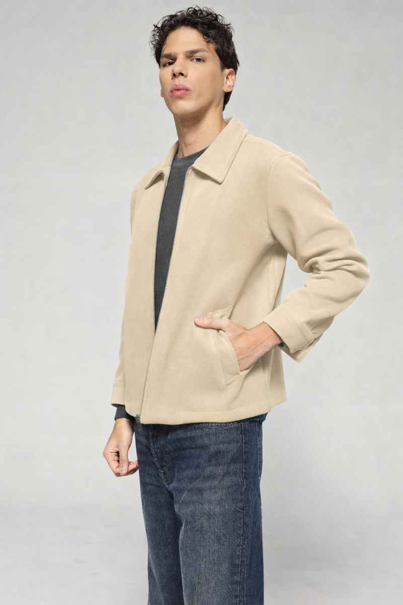 Single Collar Bomber Jacket - Vanilla