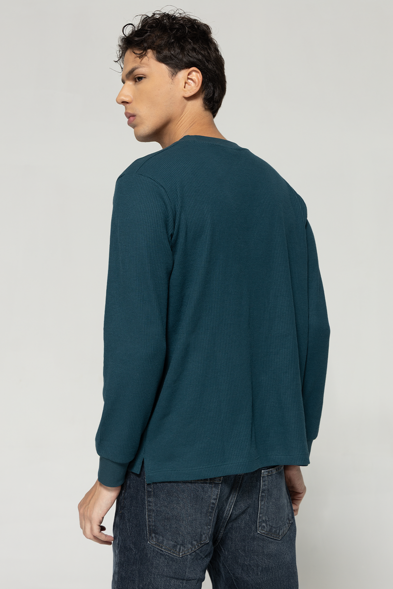 Waffle Long Sleeve T-Shirt - Teal Blue