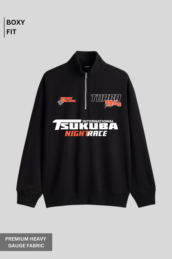 Night Race - Zip-top Black Oversized Sweatshirt
