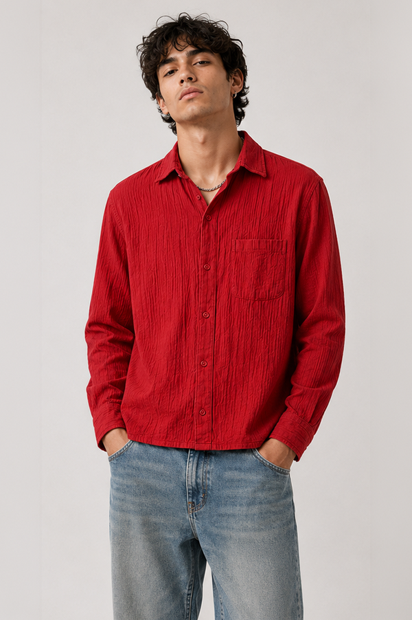 Gauze Crop Shirt : Crimson Red