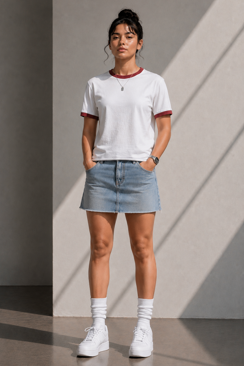 White - Ringer Cropped Tee