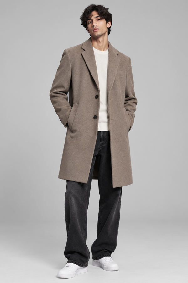 Taupe - Men Wool Blend Coat