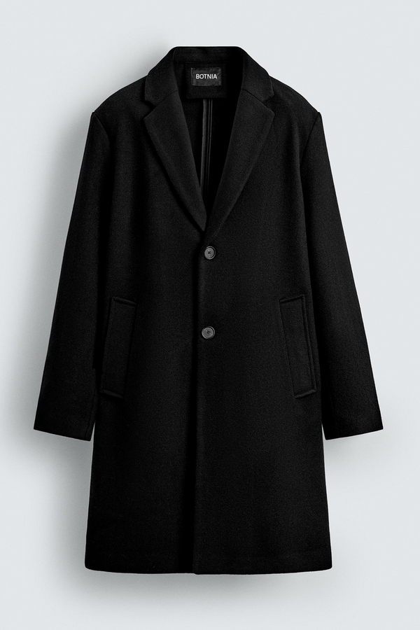 Black - Men Wool Blend Coat