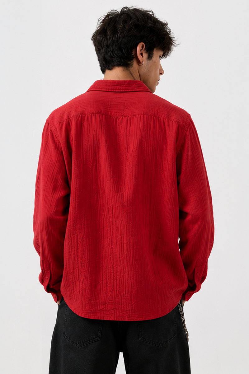 Gauze Crop Shirt : Crimson Red
