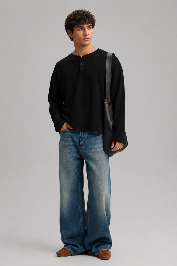 Henley Waffle - Black