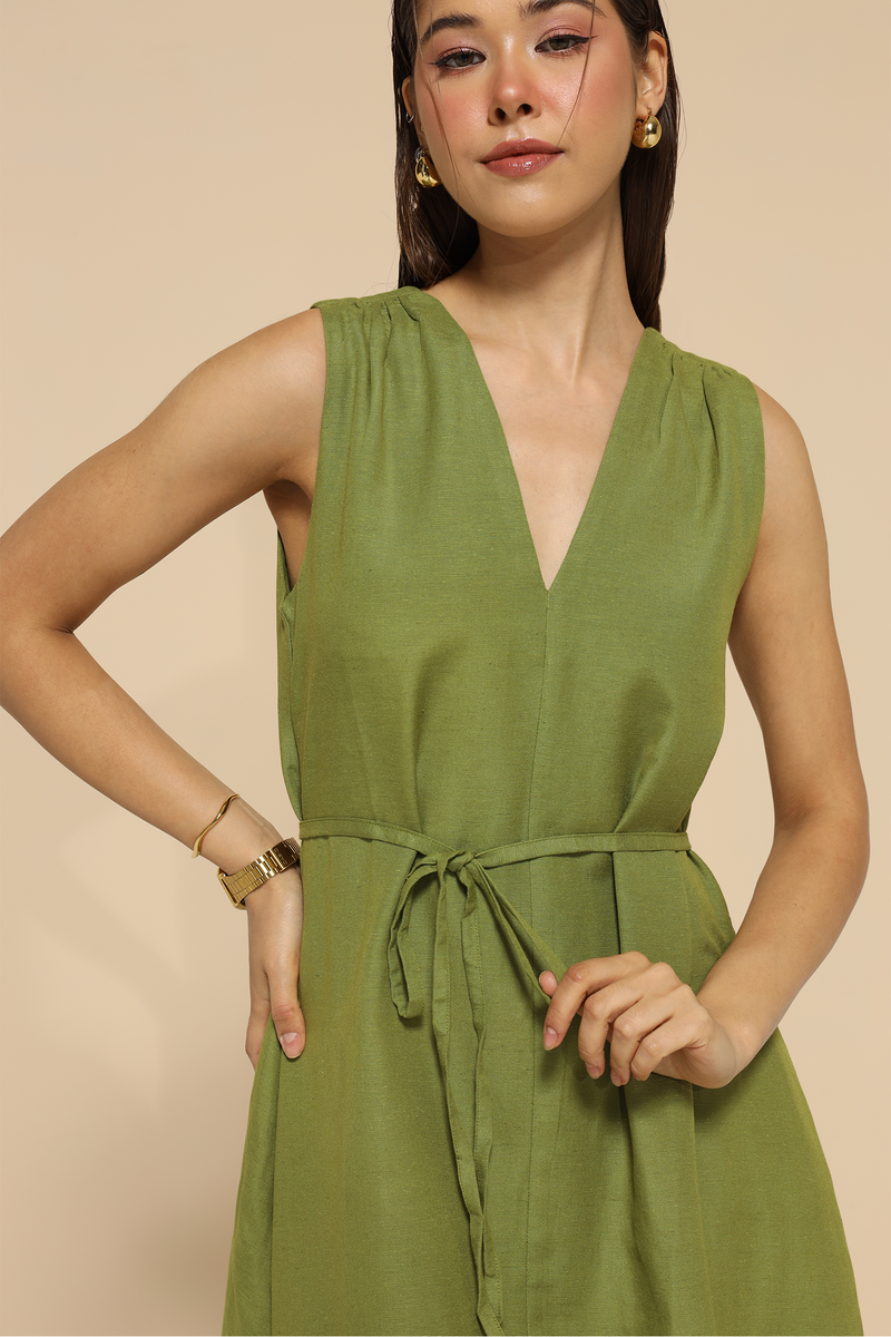 Naira Linen Dress : Green