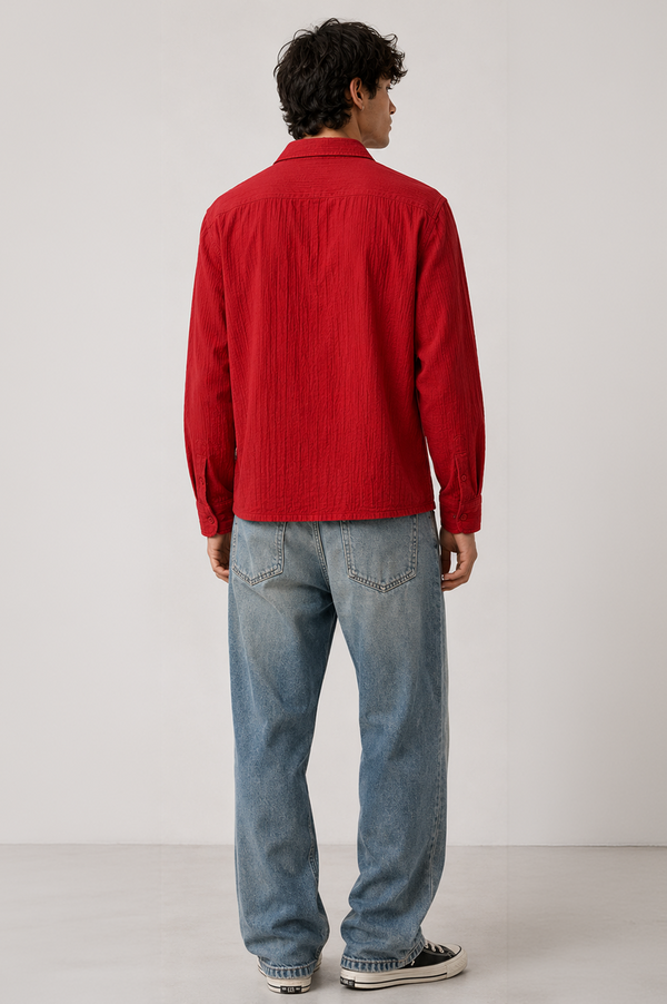 Gauze Crop Shirt : Crimson Red