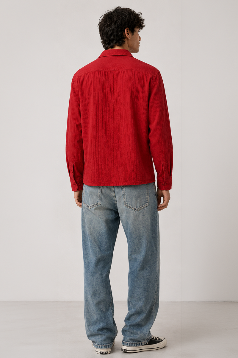 Gauze Crop Shirt : Crimson Red