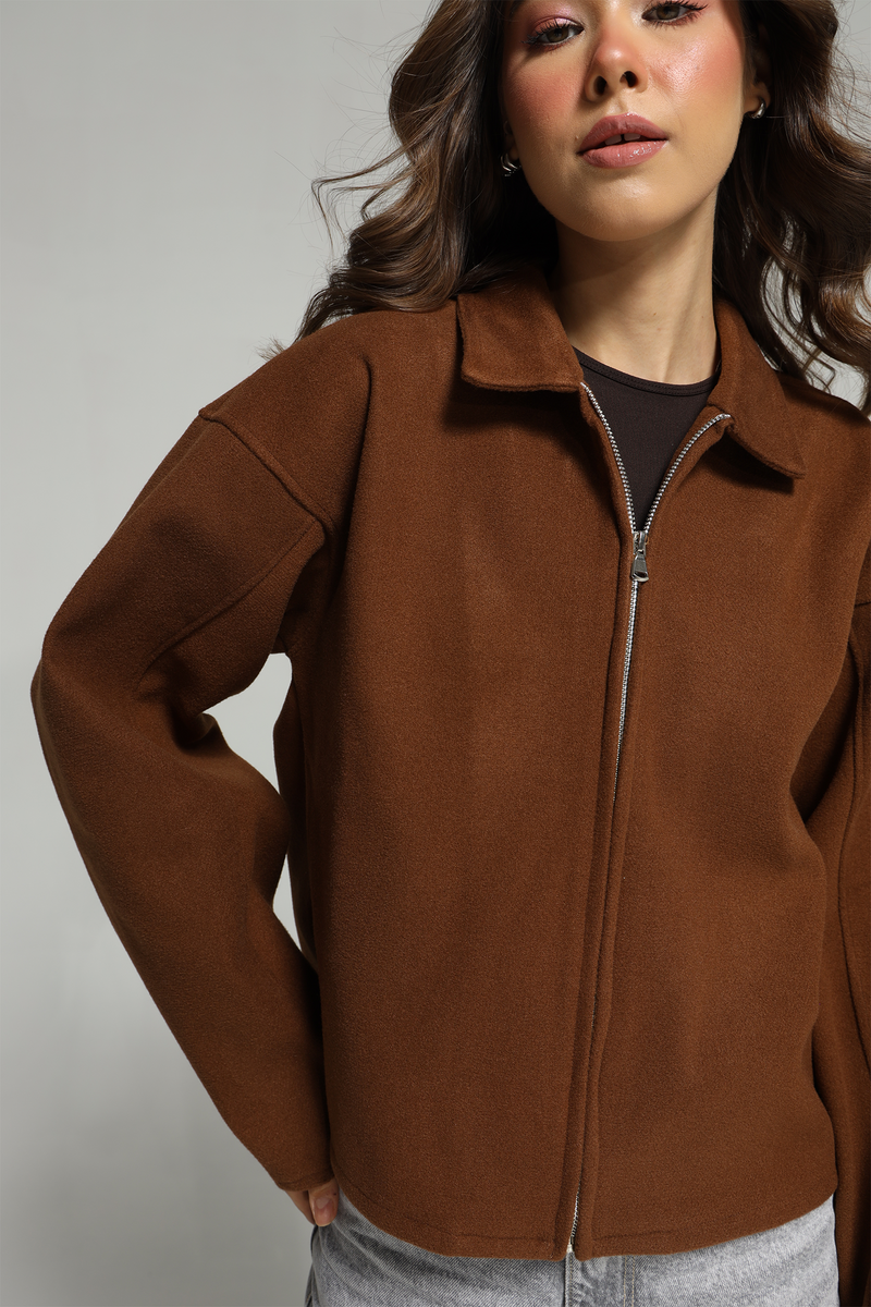 Owen Zip-Up Bomber Jacket - Brown