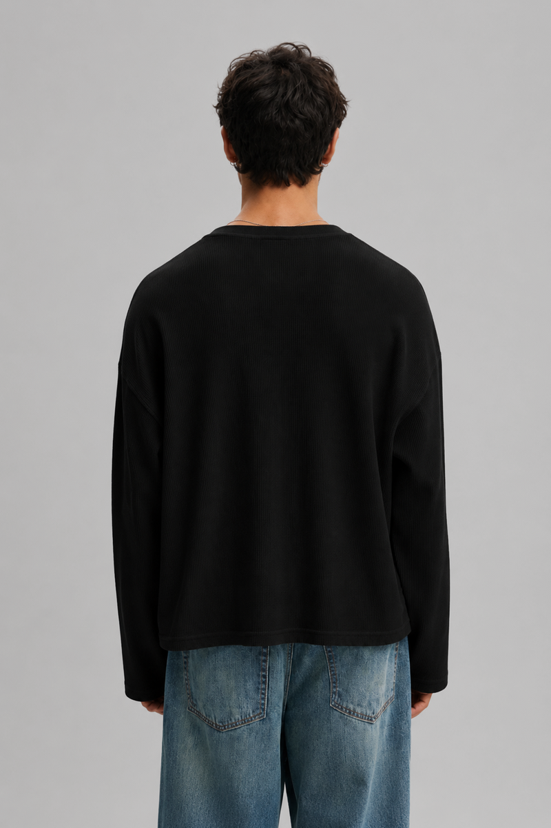 Henley Waffle - Black