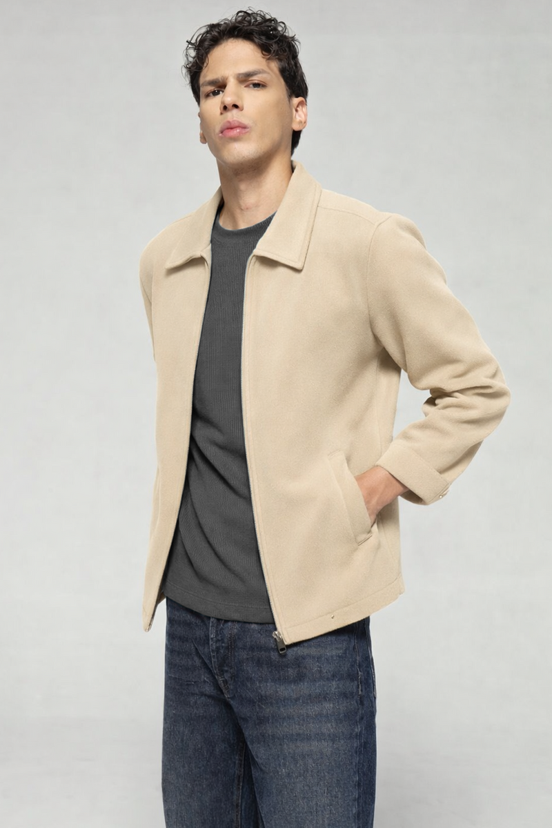 Single Collar Bomber Jacket - Vanilla