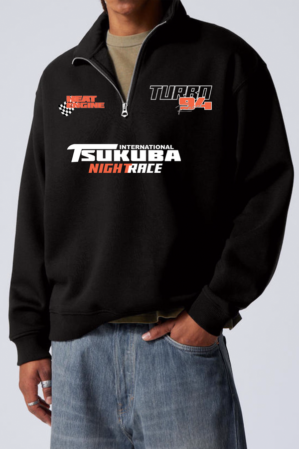 Night Race - Zip-top Black Oversized Sweatshirt